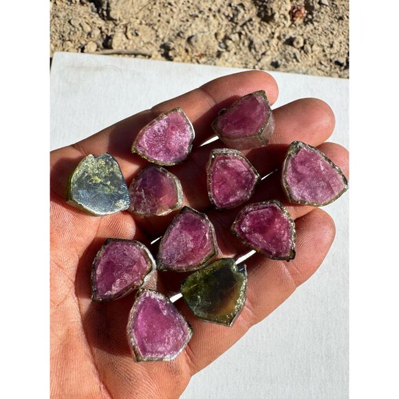 Watermelon Tourmaline Slices Cabochons Custom Cut Polished Both Sides 193 cts - Picture 6 of 10